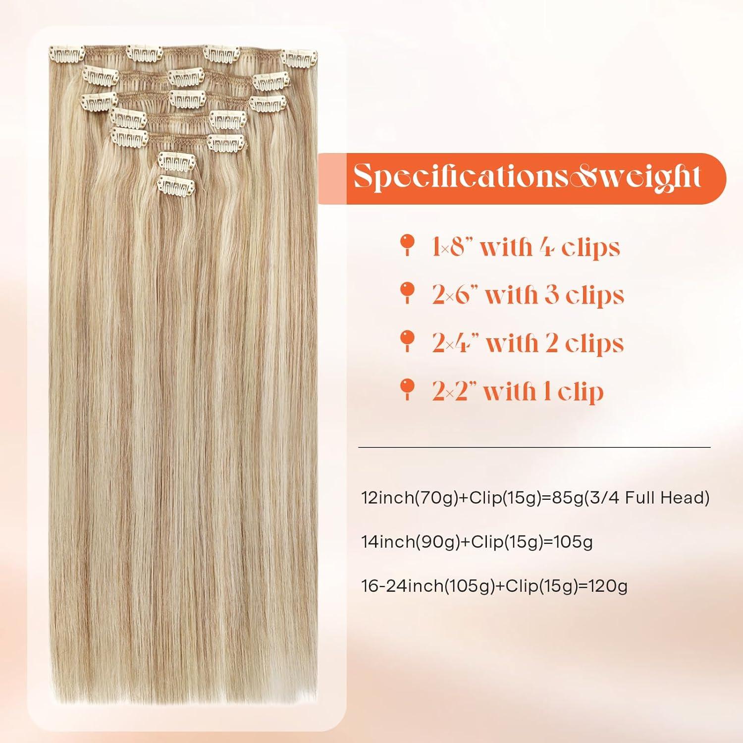 imageSunny Hair Clip in Hair Extensions Real Human Hair 120g Remy Hair Clip in Extensions for Women Human Hair Extensions Black Ombre Brown Balayage Caramel Blonde 24 InchA2 BlondeP18613Blonde Highlight