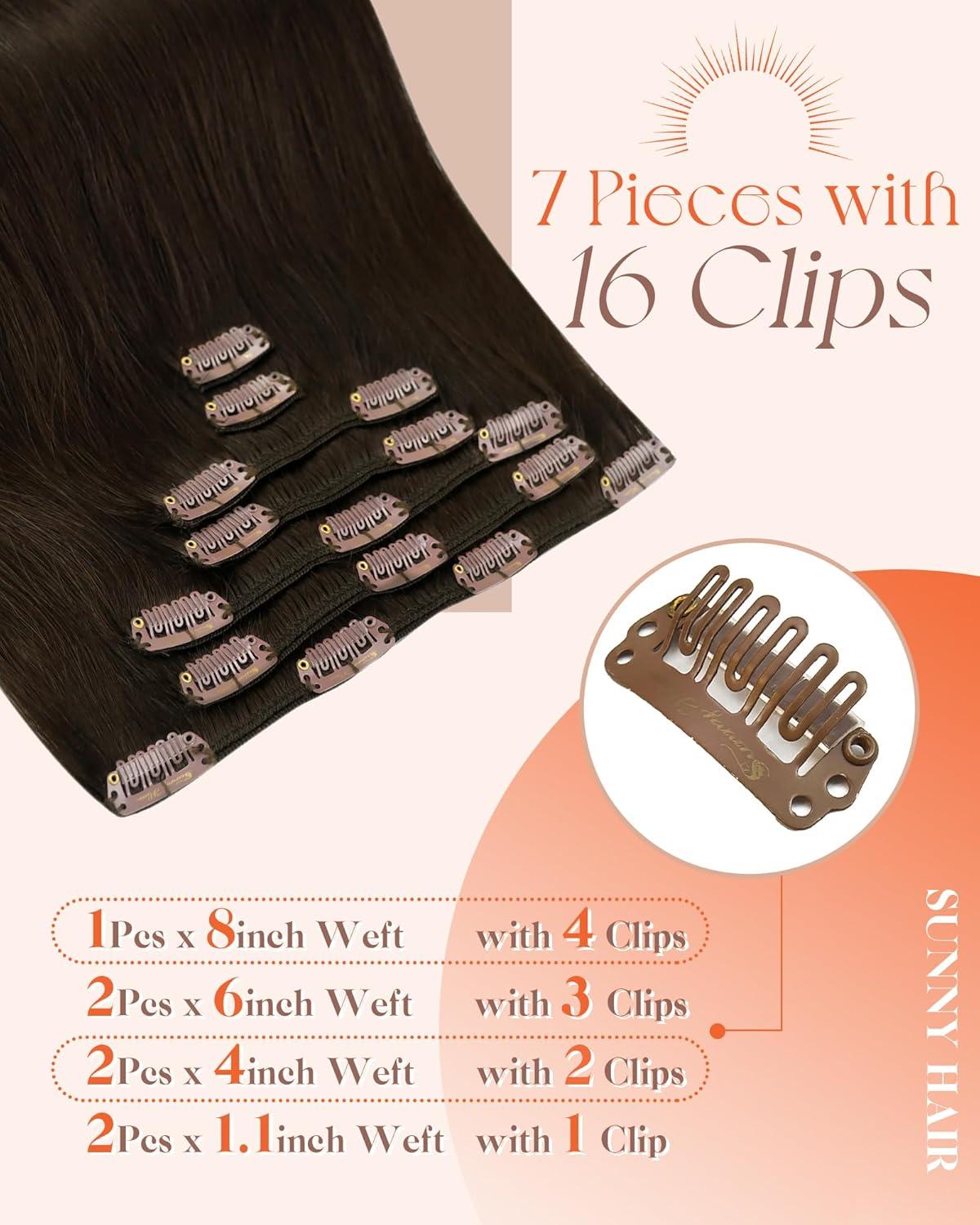 imageSunny Hair Clip in Hair Extensions Real Human Hair 120g Remy Hair Clip in Extensions for Women Human Hair Extensions Black Ombre Brown Balayage Caramel Blonde 24 InchA5 4Chocolate Brown