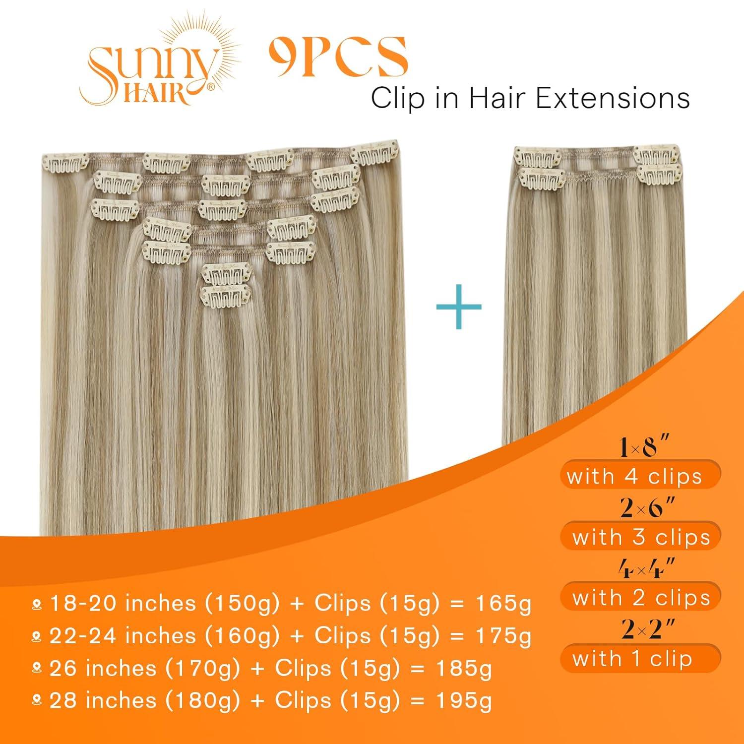 imageSunny Hair Clip in Hair Extensions Real Human Hair 120g Remy Hair Clip in Extensions for Women Human Hair Extensions Black Ombre Brown Balayage Caramel Blonde 24 InchA1 P1622Golden Blonde Highlights