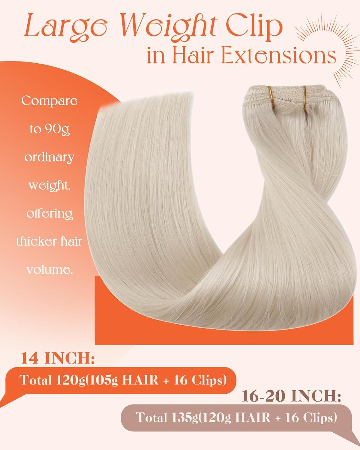 imageSunny Hair Clip in Hair Extensions Real Human Hair 120g Remy Hair Clip in Extensions for Women Human Hair Extensions Black Ombre Brown Balayage Caramel Blonde 24 InchA8 60Platinum Blonde