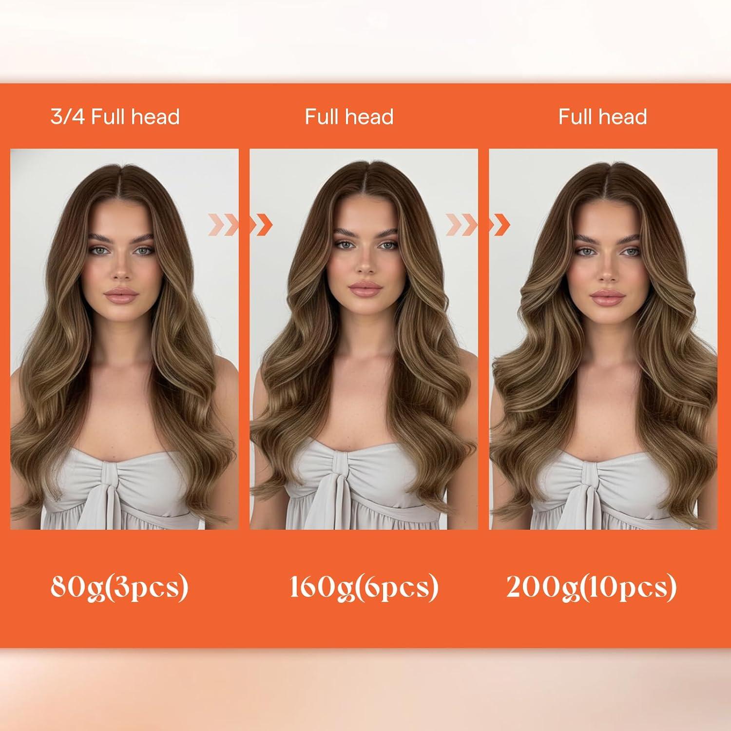 imageSunny Hair Clip in Hair Extensions Real Human Hair 120g Remy Hair Clip in Extensions for Women Human Hair Extensions Black Ombre Brown Balayage Caramel Blonde 24 InchA7 Balayage4274Chocolate Brown Mix