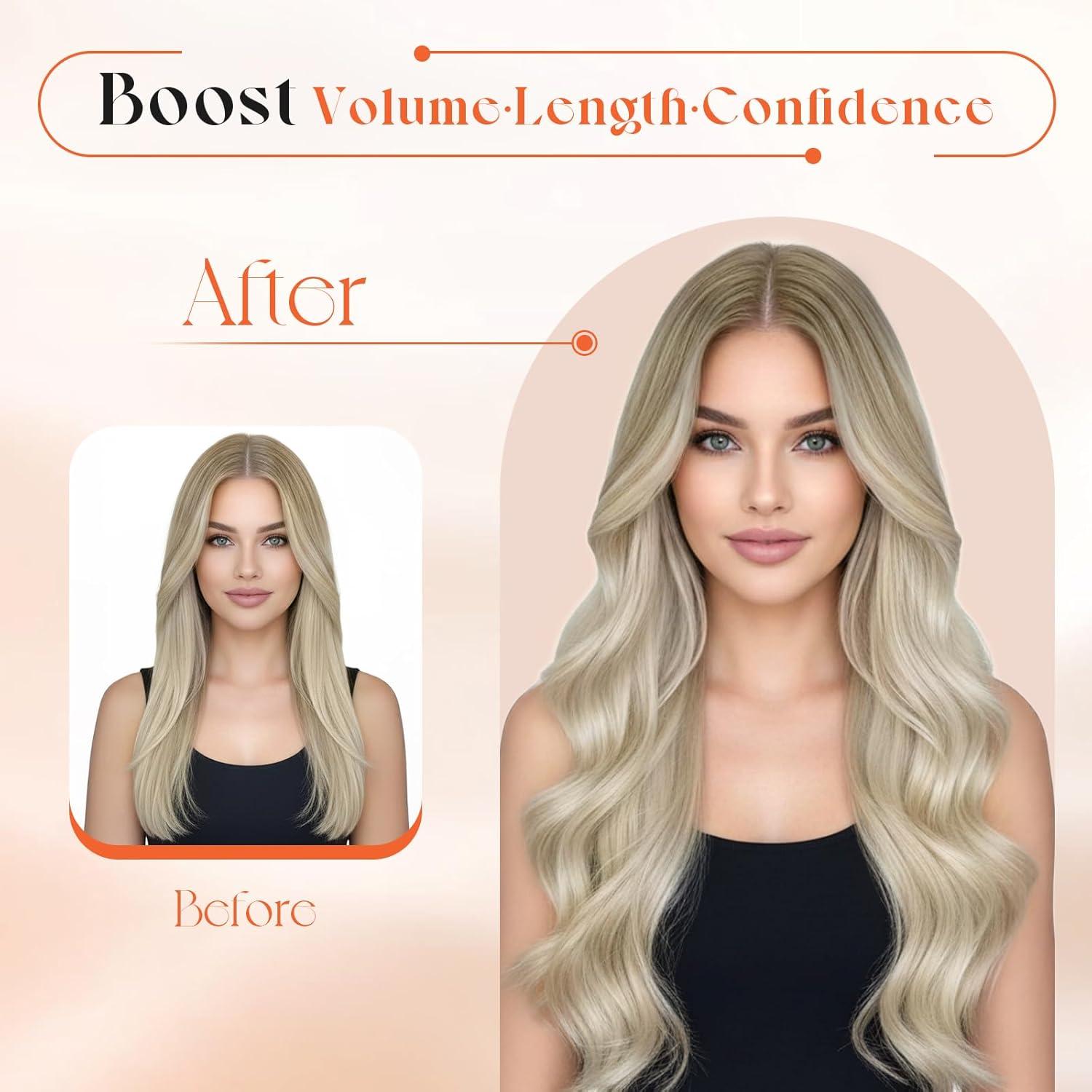imageSunny Hair Clip in Hair Extensions Real Human Hair 120g Remy Hair Clip in Extensions for Women Human Hair Extensions Black Ombre Brown Balayage Caramel Blonde 24 InchA8 Balayage186060ACool Blonde Mix
