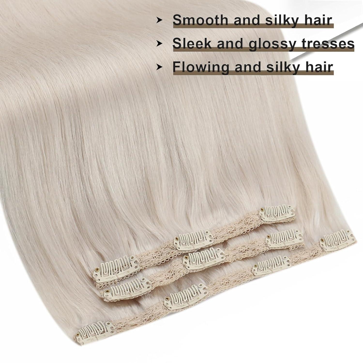 imageSunny Hair Clip in Hair Extensions Real Human Hair 120g Remy Hair Clip in Extensions for Women Human Hair Extensions Black Ombre Brown Balayage Caramel Blonde 24 InchA8 60Platinum Blonde