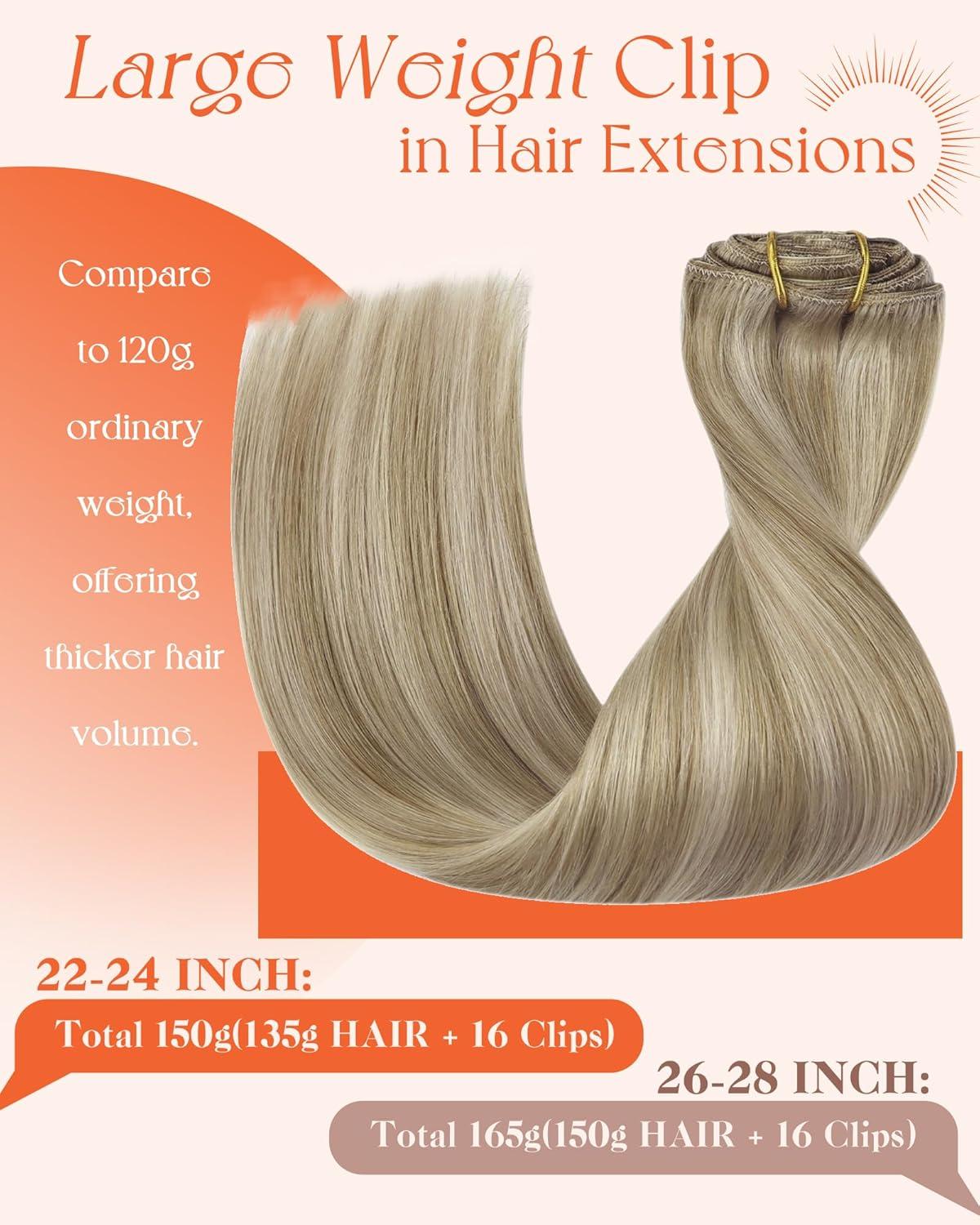 imageSunny Hair Clip in Hair Extensions Real Human Hair 120g Remy Hair Clip in Extensions for Women Human Hair Extensions Black Ombre Brown Balayage Caramel Blonde 24 InchA1 P1622Golden Blonde Highlights