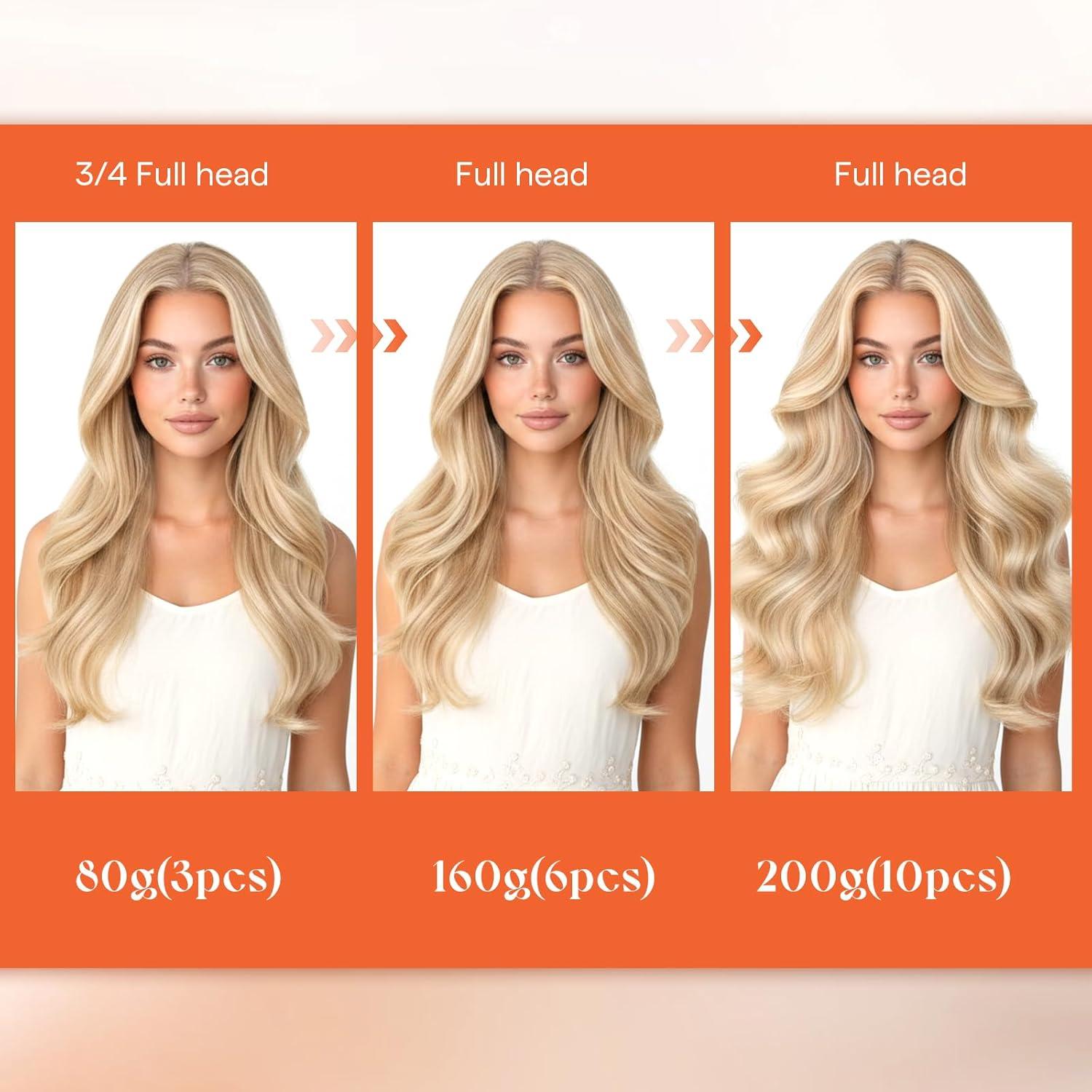 imageSunny Hair Clip in Hair Extensions Real Human Hair 120g Remy Hair Clip in Extensions for Women Human Hair Extensions Black Ombre Brown Balayage Caramel Blonde 24 InchA2 BlondeP18613Blonde Highlight