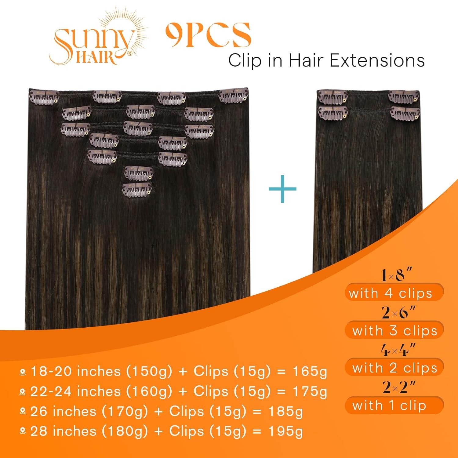 imageSunny Hair Clip in Hair Extensions Real Human Hair 120g Remy Hair Clip in Extensions for Women Human Hair Extensions Black Ombre Brown Balayage Caramel Blonde 24 InchA5 Balayage262Dark Brown Mix