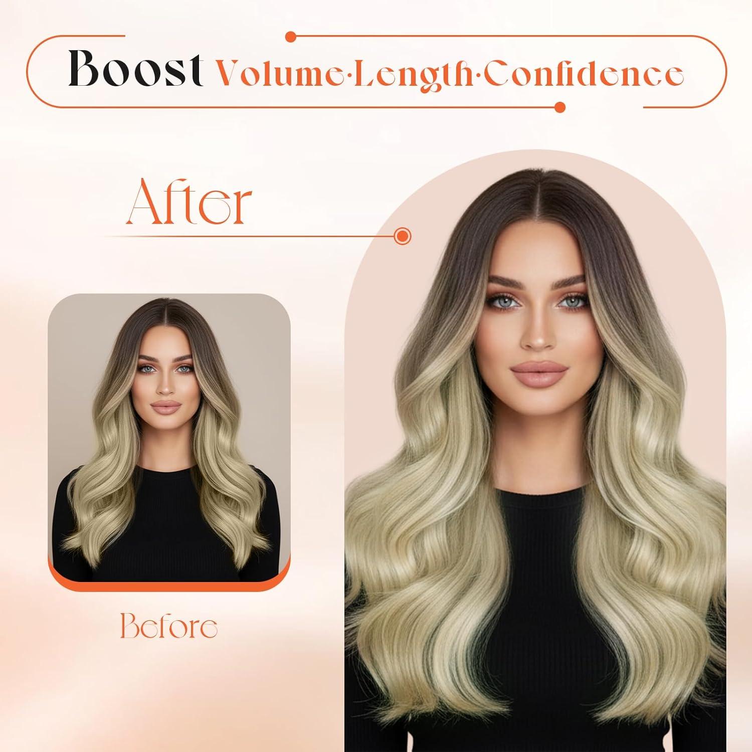 imageSunny Hair Clip in Hair Extensions Real Human Hair 120g Remy Hair Clip in Extensions for Women Human Hair Extensions Black Ombre Brown Balayage Caramel Blonde 24 InchA8 Ombre41460Brown Roots Blonde Balayage
