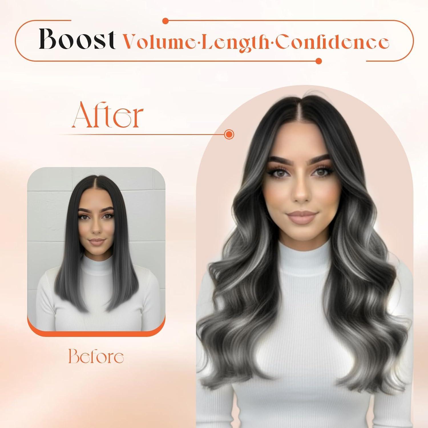 imageSunny Hair Clip in Hair Extensions Real Human Hair 120g Remy Hair Clip in Extensions for Women Human Hair Extensions Black Ombre Brown Balayage Caramel Blonde 24 InchA4 Ombre1BSilverBlack Roots to Silver