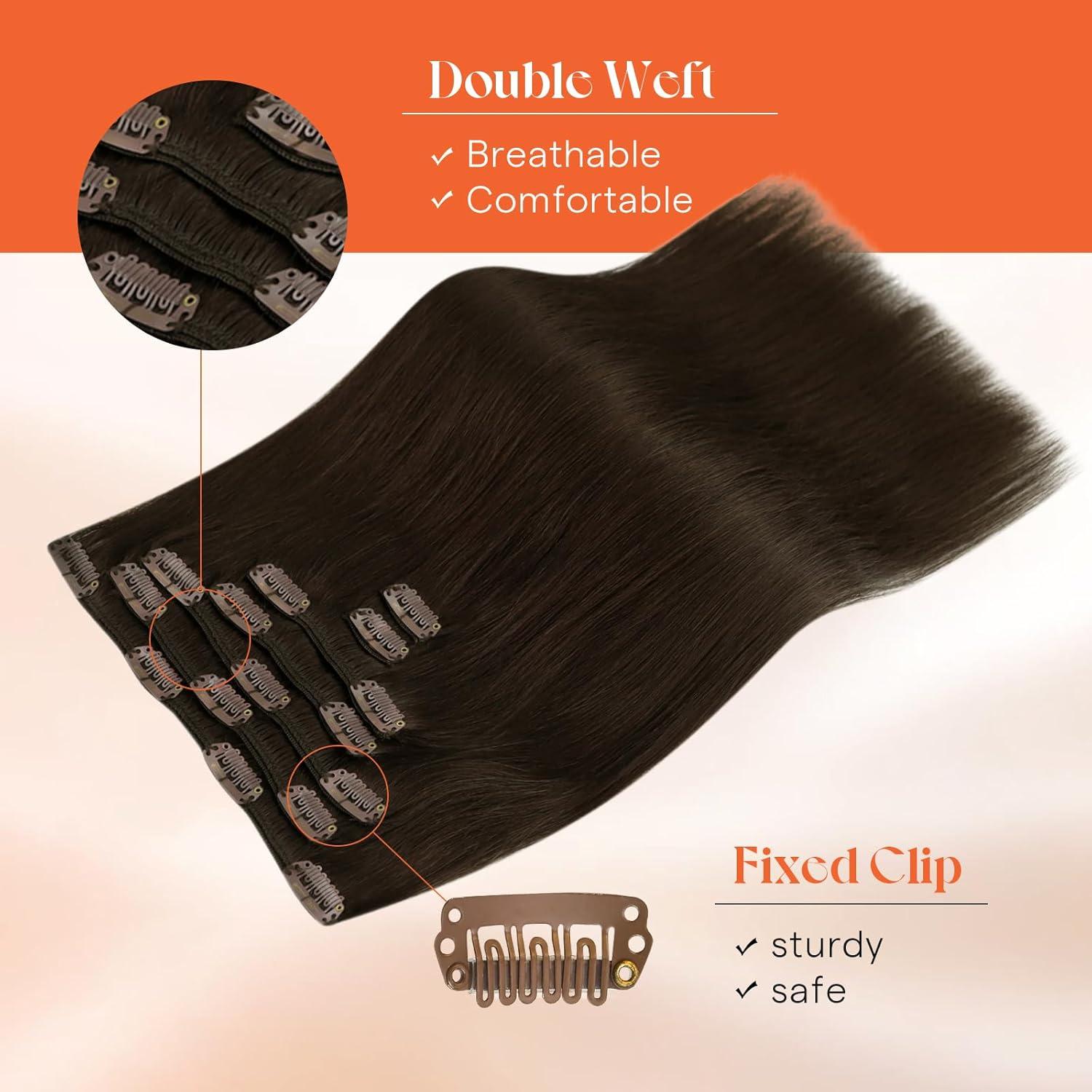 imageSunny Hair Clip in Hair Extensions Real Human Hair 120g Remy Hair Clip in Extensions for Women Human Hair Extensions Black Ombre Brown Balayage Caramel Blonde 24 InchA5 4Chocolate Brown
