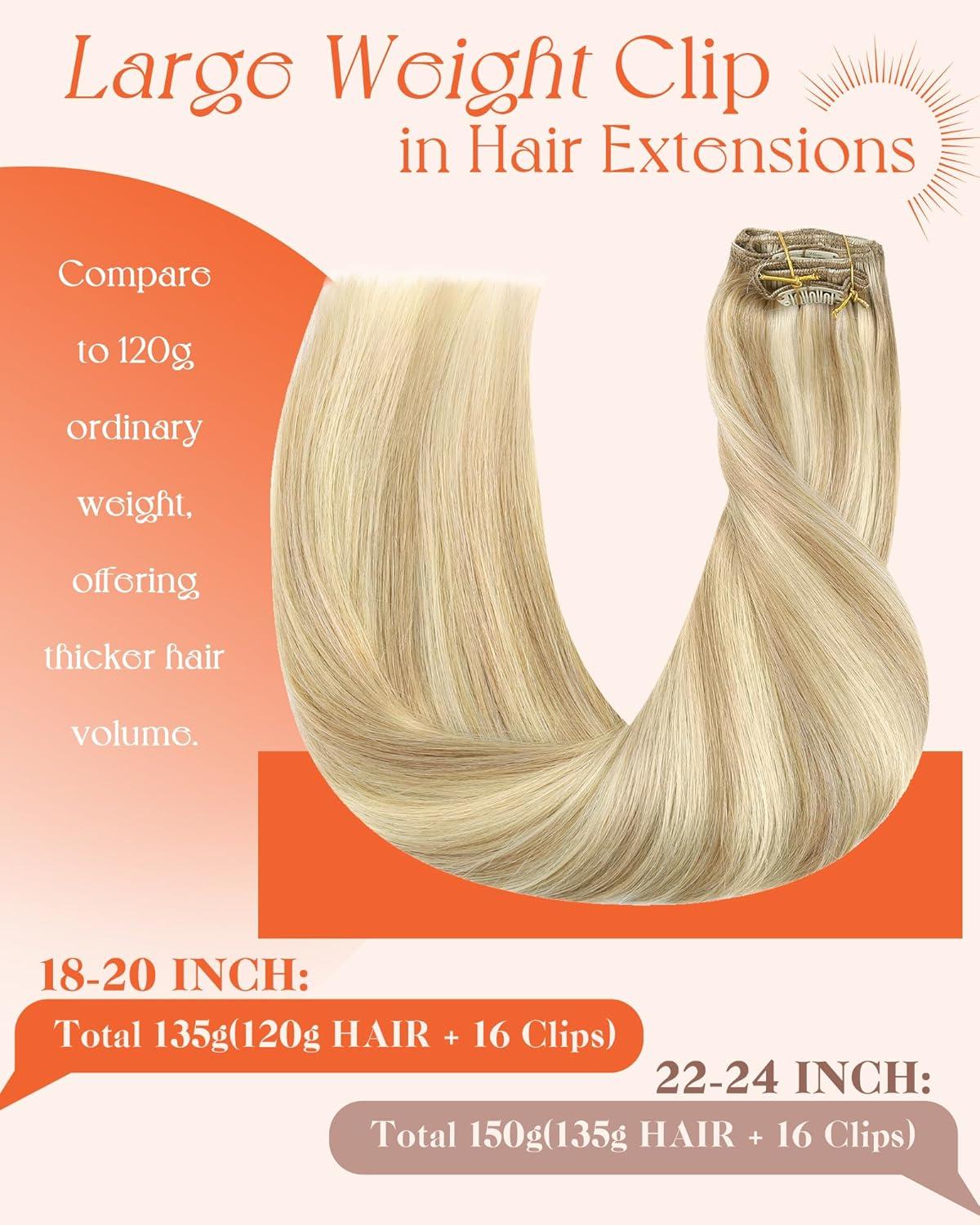 imageSunny Hair Clip in Hair Extensions Real Human Hair 120g Remy Hair Clip in Extensions for Women Human Hair Extensions Black Ombre Brown Balayage Caramel Blonde 24 InchA2 BlondeP27613Honey Blonde Highlight