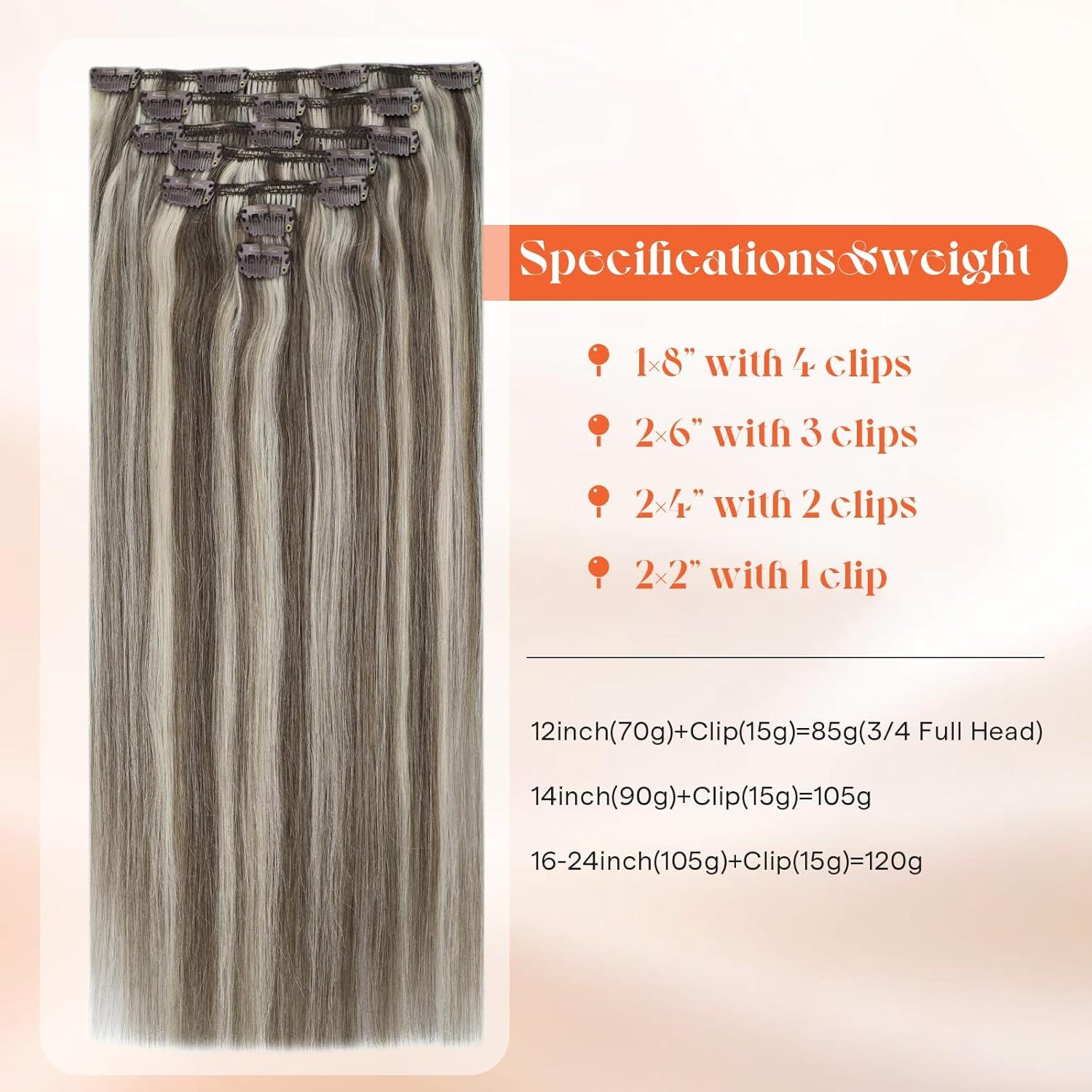 imageSunny Hair Clip in Hair Extensions Real Human Hair 120g Remy Hair Clip in Extensions for Women Human Hair Extensions Black Ombre Brown Balayage Caramel Blonde 24 InchA9 BrownP860Blonde Brown Highlight