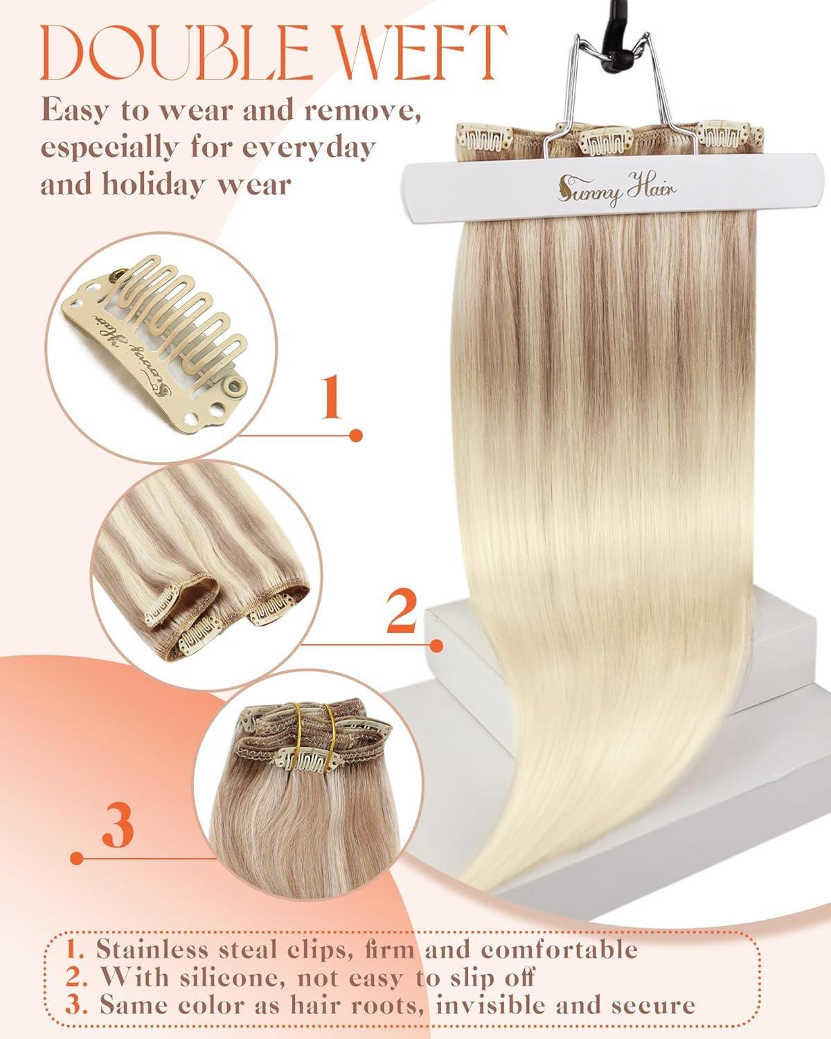imageSunny Hair Clip in Hair Extensions Real Human Hair 120g Remy Hair Clip in Extensions for Women Human Hair Extensions Black Ombre Brown Balayage Caramel Blonde 24 InchA8 Ombre182260Nordic Ash Blonde Mix