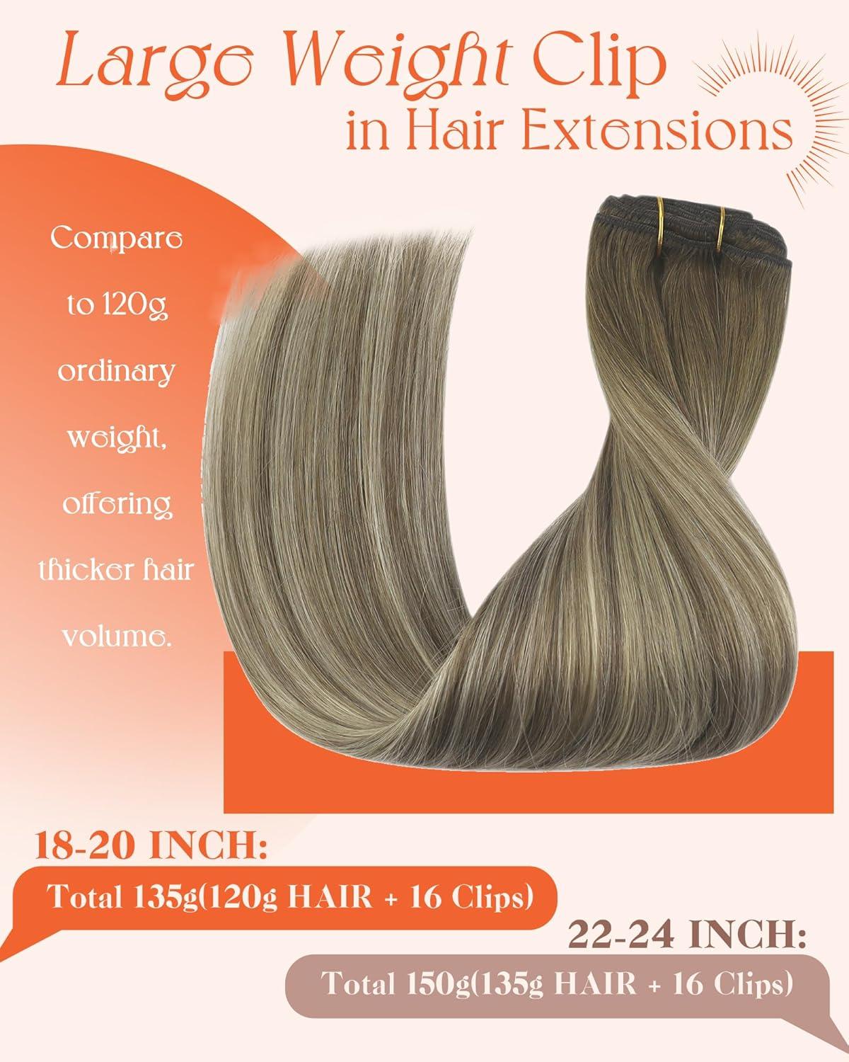 imageSunny Hair Clip in Hair Extensions Real Human Hair 120g Remy Hair Clip in Extensions for Women Human Hair Extensions Black Ombre Brown Balayage Caramel Blonde 24 InchA7 Balayage3822Walnut Brown Mix