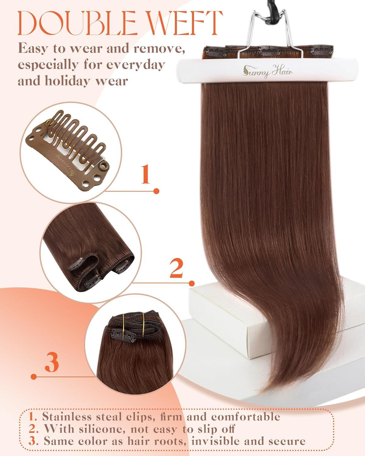 imageSunny Hair Clip in Hair Extensions Real Human Hair 120g Remy Hair Clip in Extensions for Women Human Hair Extensions Black Ombre Brown Balayage Caramel Blonde 24 InchA6 33Dark Auburn Red