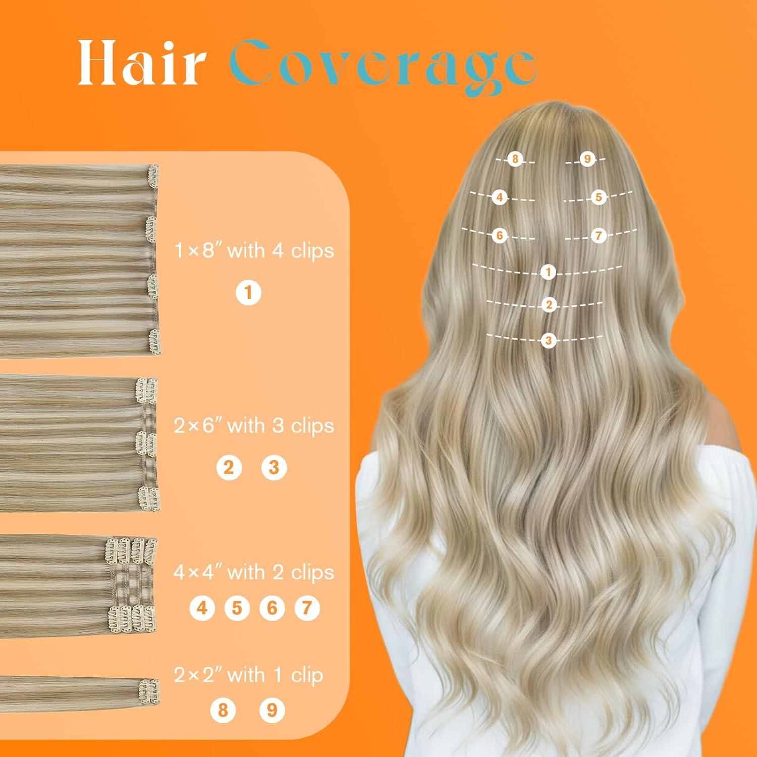 imageSunny Hair Clip in Hair Extensions Real Human Hair 120g Remy Hair Clip in Extensions for Women Human Hair Extensions Black Ombre Brown Balayage Caramel Blonde 24 InchA1 P1622Golden Blonde Highlights