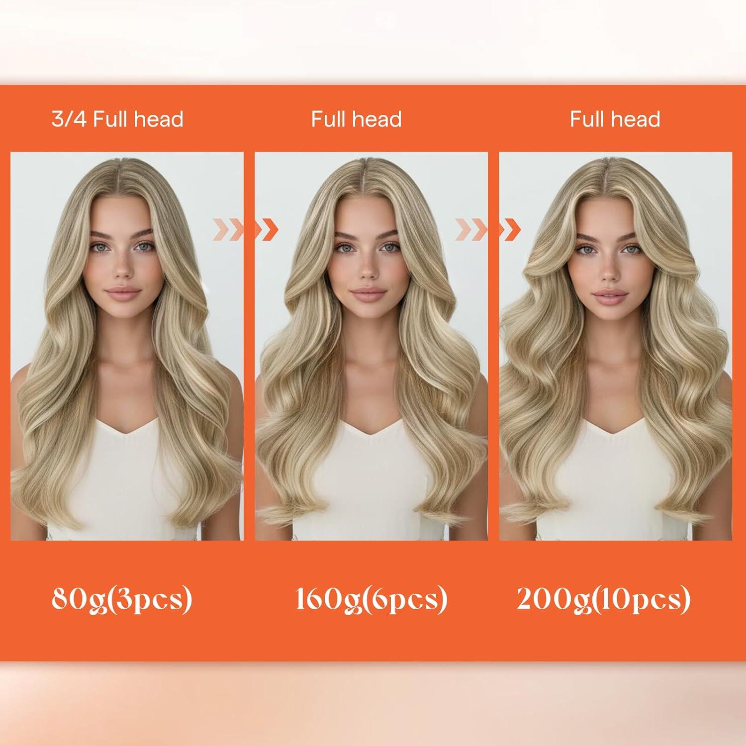 imageSunny Hair Clip in Hair Extensions Real Human Hair 120g Remy Hair Clip in Extensions for Women Human Hair Extensions Black Ombre Brown Balayage Caramel Blonde 24 InchA1 P1622Golden Blonde Highlights