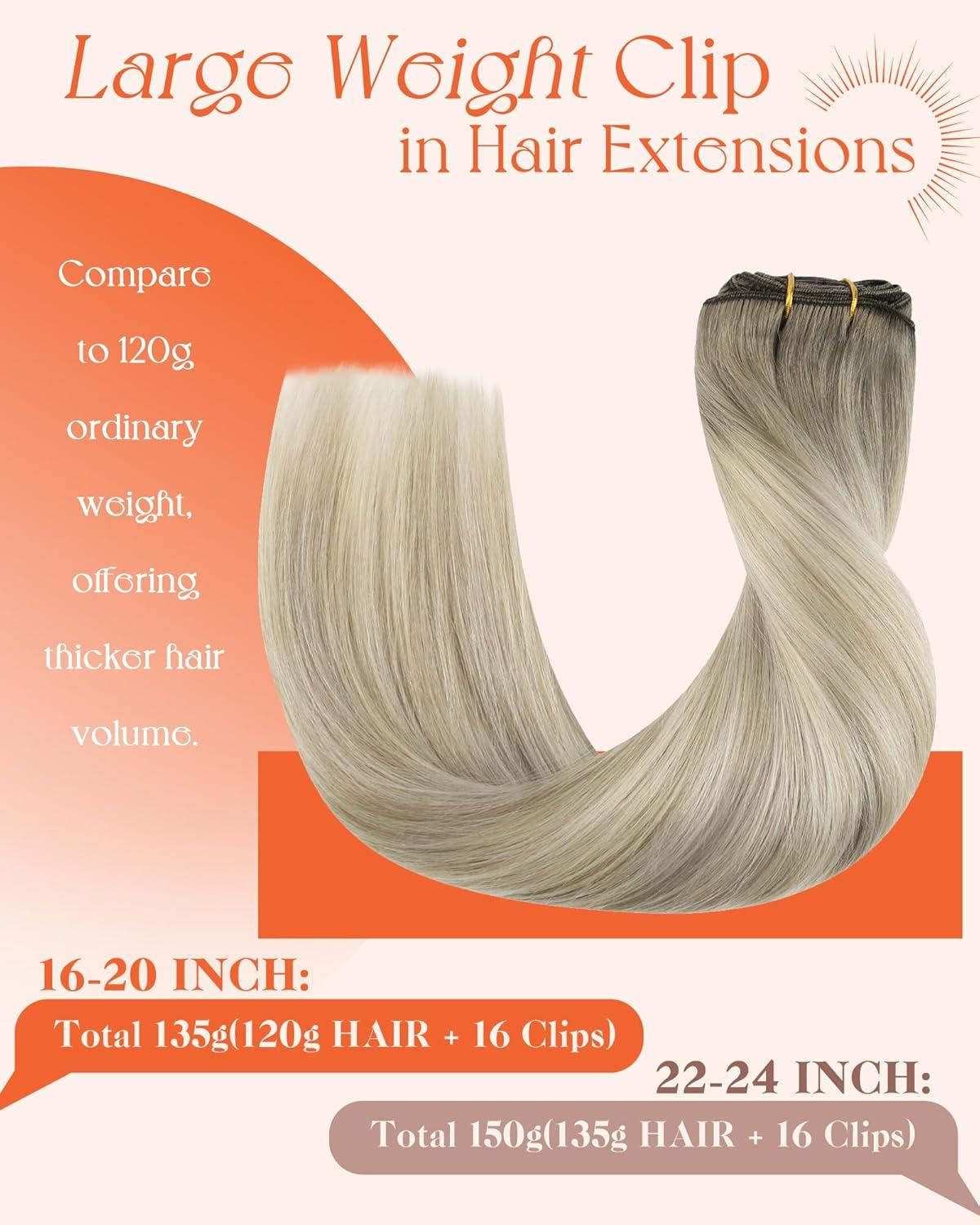 imageSunny Hair Clip in Hair Extensions Real Human Hair 120g Remy Hair Clip in Extensions for Women Human Hair Extensions Black Ombre Brown Balayage Caramel Blonde 24 InchA8 Balayage186060ACool Blonde Mix