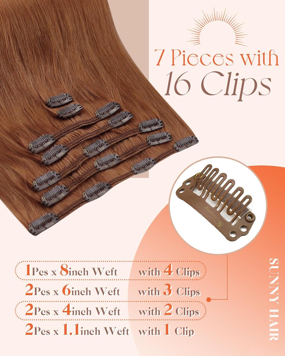imageSunny Hair Clip in Hair Extensions Real Human Hair 120g Remy Hair Clip in Extensions for Women Human Hair Extensions Black Ombre Brown Balayage Caramel Blonde 24 InchA6 350Ginger