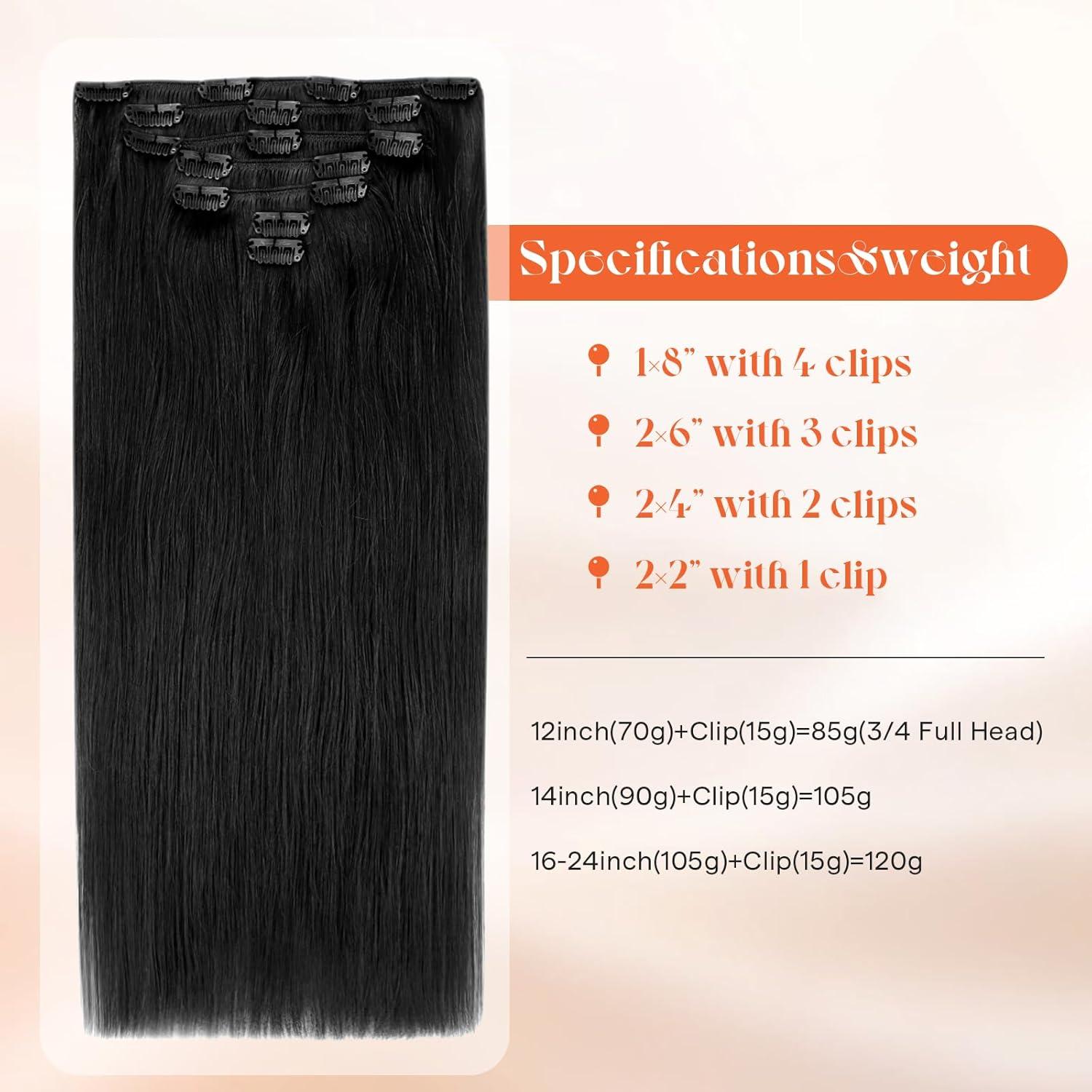 imageSunny Hair Clip in Hair Extensions Real Human Hair 120g Remy Hair Clip in Extensions for Women Human Hair Extensions Black Ombre Brown Balayage Caramel Blonde 24 InchA4 1BNatural Black