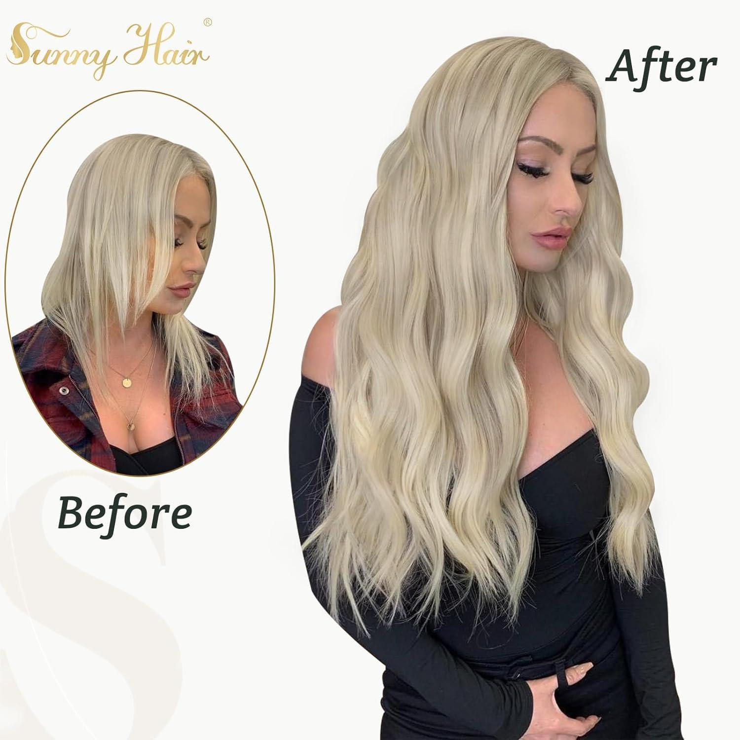 imageSunny Hair Clip in Hair Extensions Real Human Hair 120g Remy Hair Clip in Extensions for Women Human Hair Extensions Black Ombre Brown Balayage Caramel Blonde 24 InchA8 60Platinum Blonde