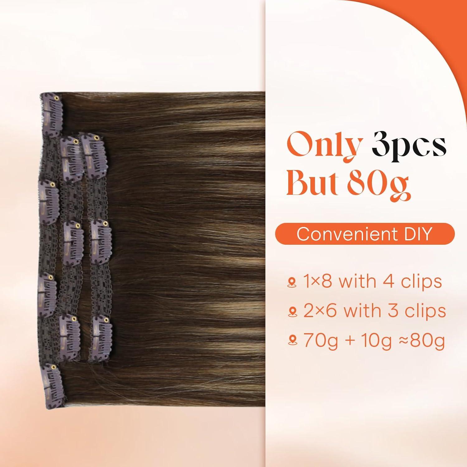 imageSunny Hair Clip in Hair Extensions Real Human Hair 120g Remy Hair Clip in Extensions for Women Human Hair Extensions Black Ombre Brown Balayage Caramel Blonde 24 InchA7 Balayage4274Chocolate Brown Mix