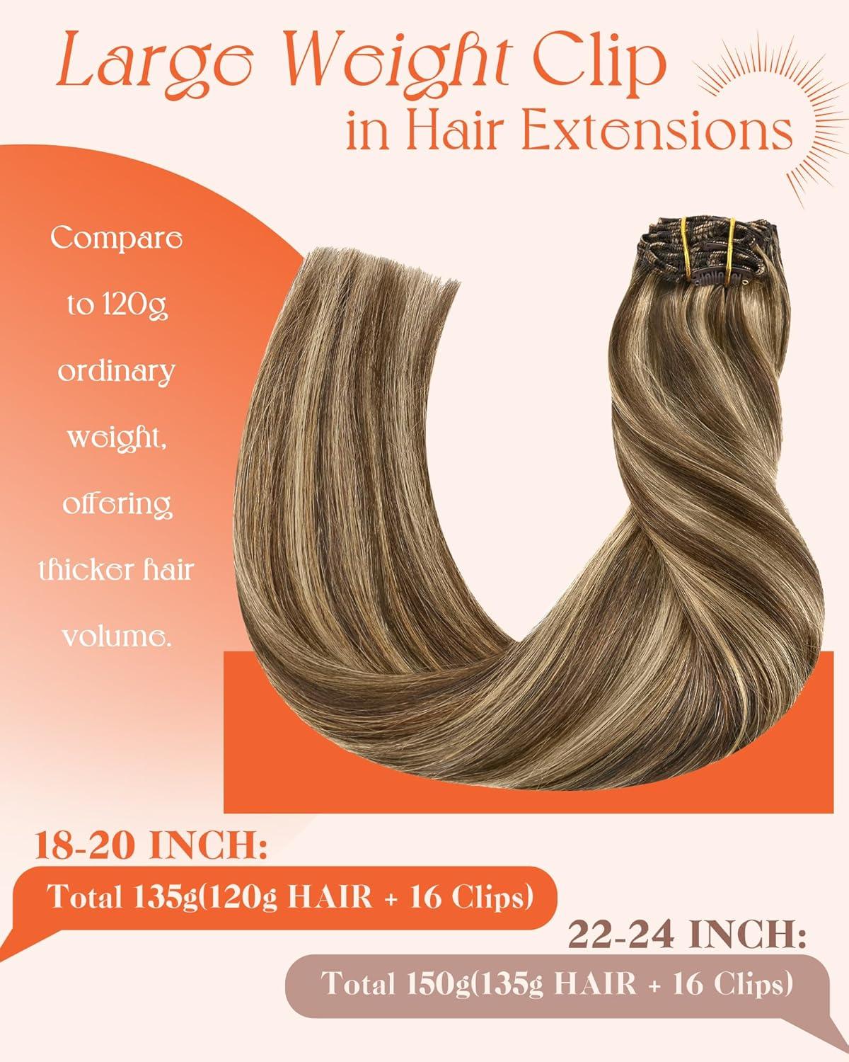 imageSunny Hair Clip in Hair Extensions Real Human Hair 120g Remy Hair Clip in Extensions for Women Human Hair Extensions Black Ombre Brown Balayage Caramel Blonde 24 InchA9 BrownP427Chocolate Brown Highlight