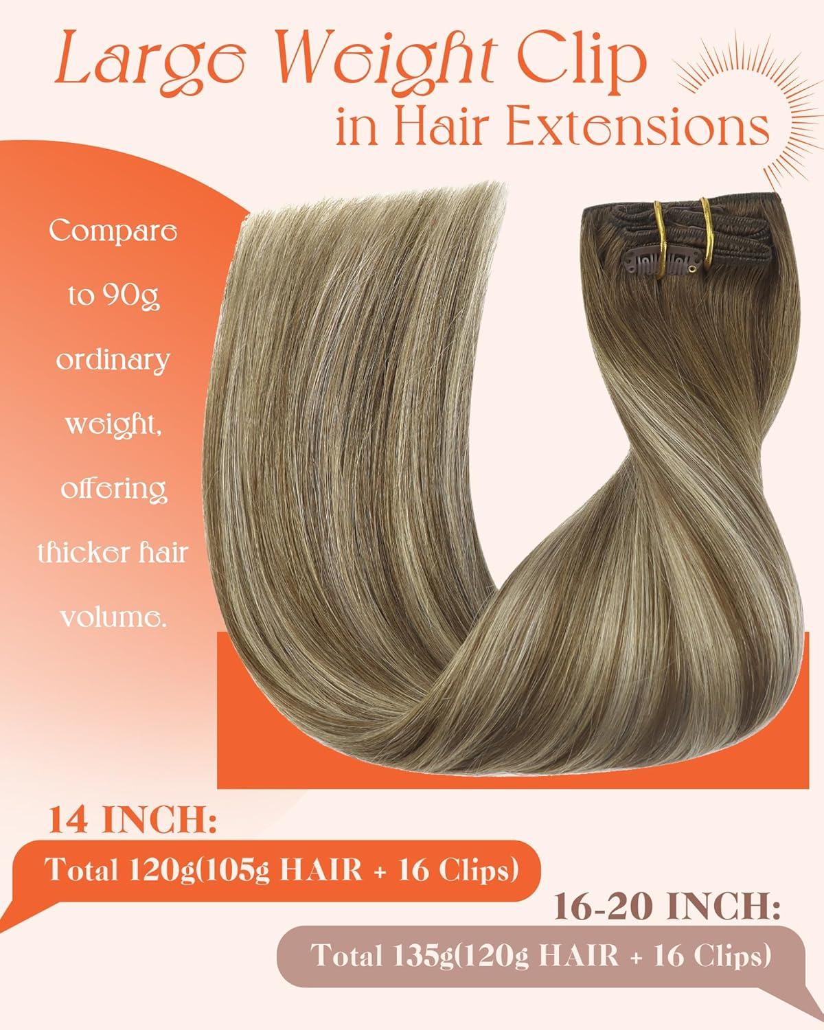 imageSunny Hair Clip in Hair Extensions Real Human Hair 120g Remy Hair Clip in Extensions for Women Human Hair Extensions Black Ombre Brown Balayage Caramel Blonde 24 InchA7 Balayage6606Chestnut Brown Mix