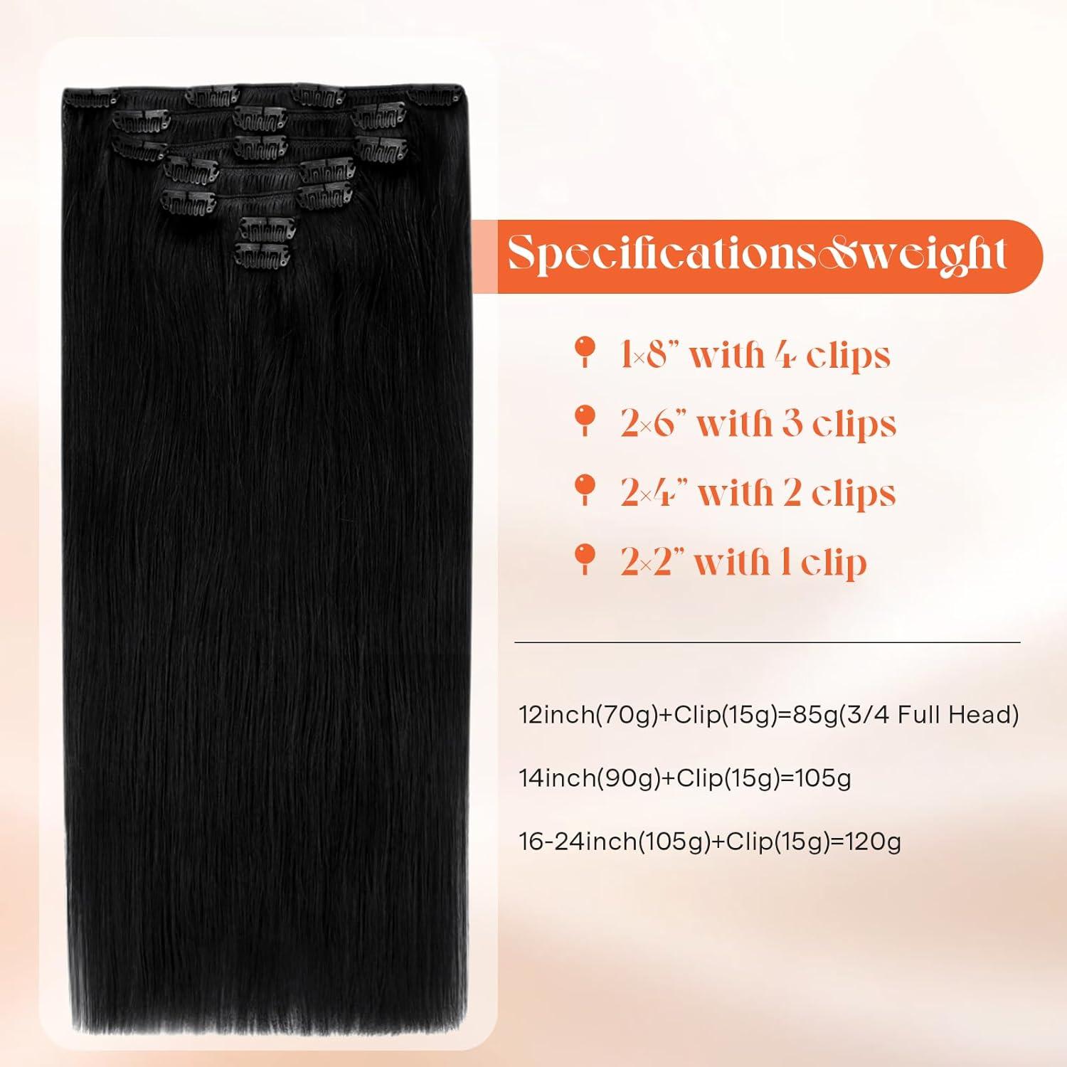 imageSunny Hair Clip in Hair Extensions Real Human Hair 120g Remy Hair Clip in Extensions for Women Human Hair Extensions Black Ombre Brown Balayage Caramel Blonde 24 InchA3 1Jet Black