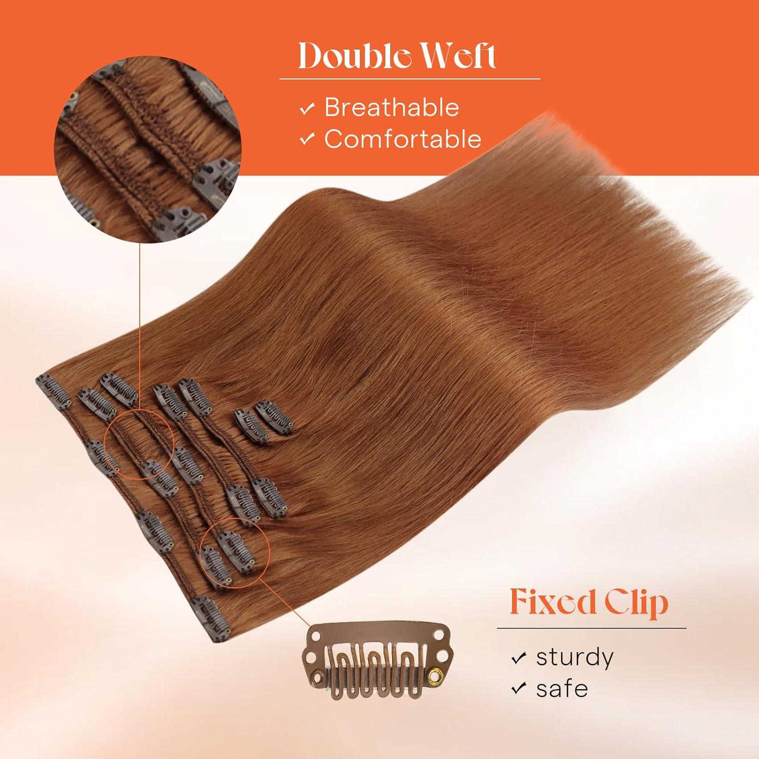 imageSunny Hair Clip in Hair Extensions Real Human Hair 120g Remy Hair Clip in Extensions for Women Human Hair Extensions Black Ombre Brown Balayage Caramel Blonde 24 InchA6 350Ginger