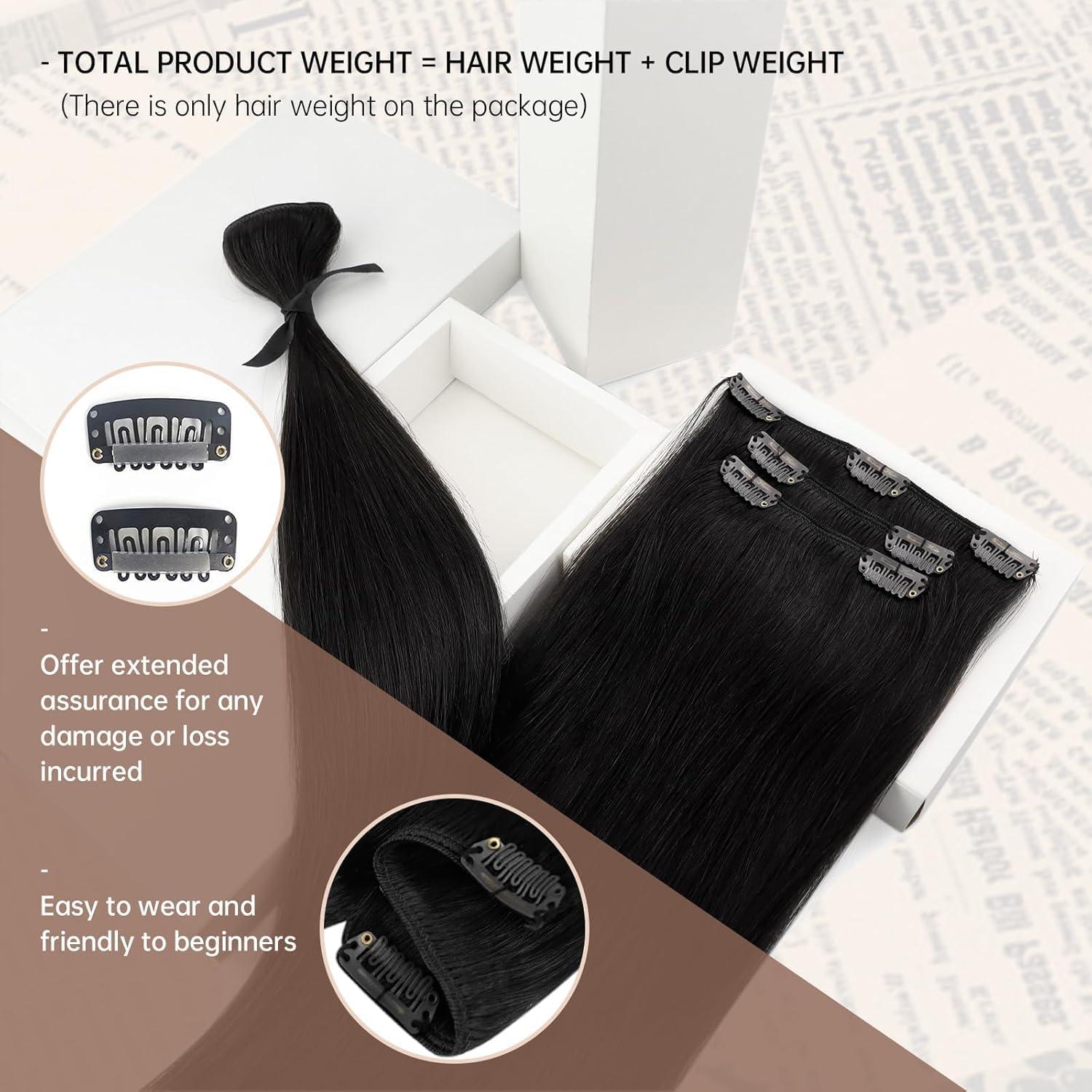 imageSunny Hair Clip in Hair Extensions Real Human Hair 120g Remy Hair Clip in Extensions for Women Human Hair Extensions Black Ombre Brown Balayage Caramel Blonde 24 InchA4 1BNatural Black