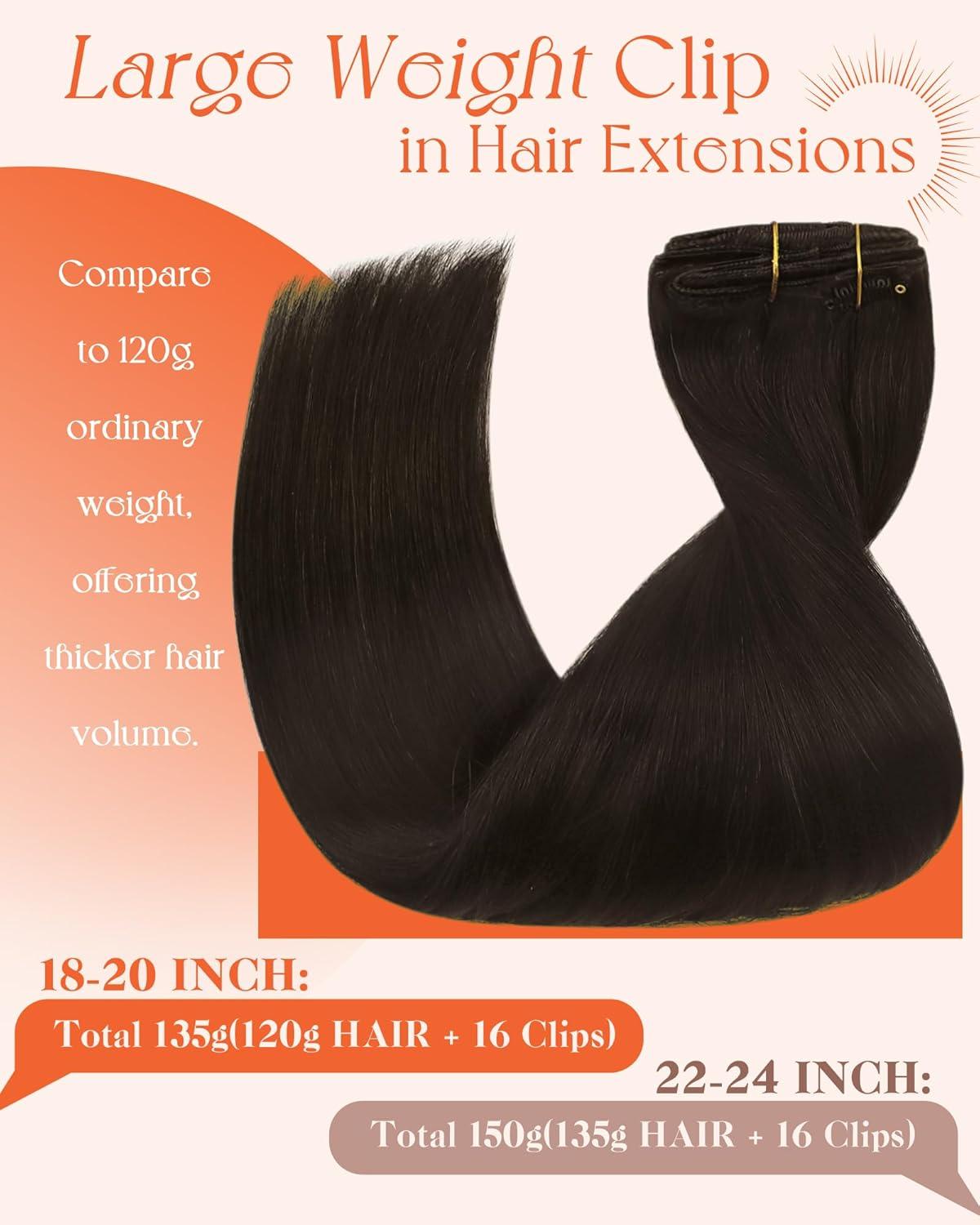 imageSunny Hair Clip in Hair Extensions Real Human Hair 120g Remy Hair Clip in Extensions for Women Human Hair Extensions Black Ombre Brown Balayage Caramel Blonde 24 InchA5 2Dark Brown