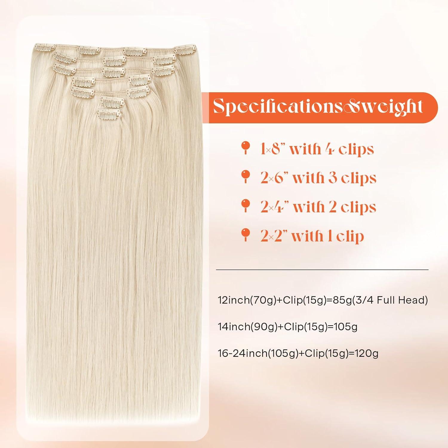 imageSunny Hair Clip in Hair Extensions Real Human Hair 120g Remy Hair Clip in Extensions for Women Human Hair Extensions Black Ombre Brown Balayage Caramel Blonde 24 InchA8 60Platinum Blonde