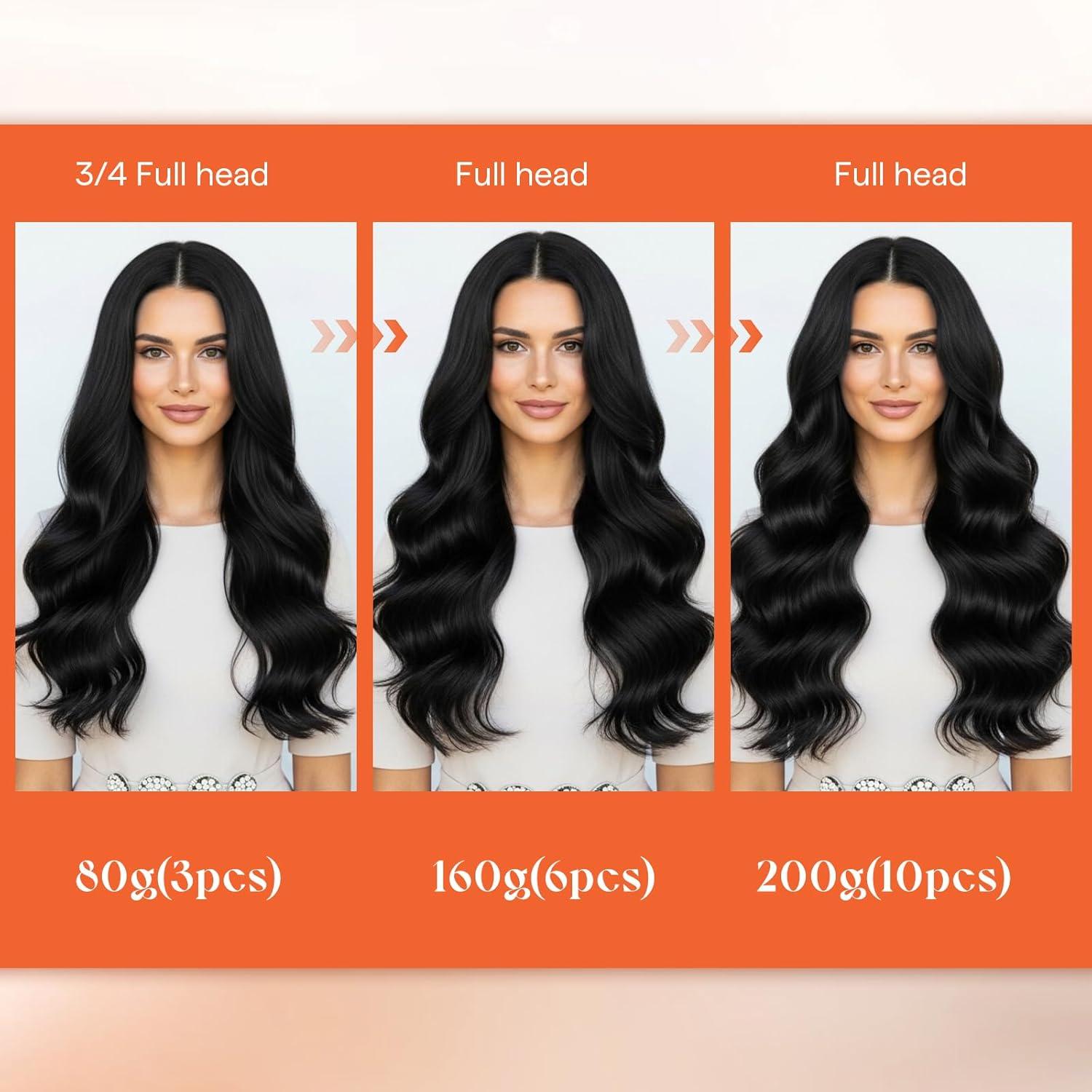 imageSunny Hair Clip in Hair Extensions Real Human Hair 120g Remy Hair Clip in Extensions for Women Human Hair Extensions Black Ombre Brown Balayage Caramel Blonde 24 InchA3 1Jet Black