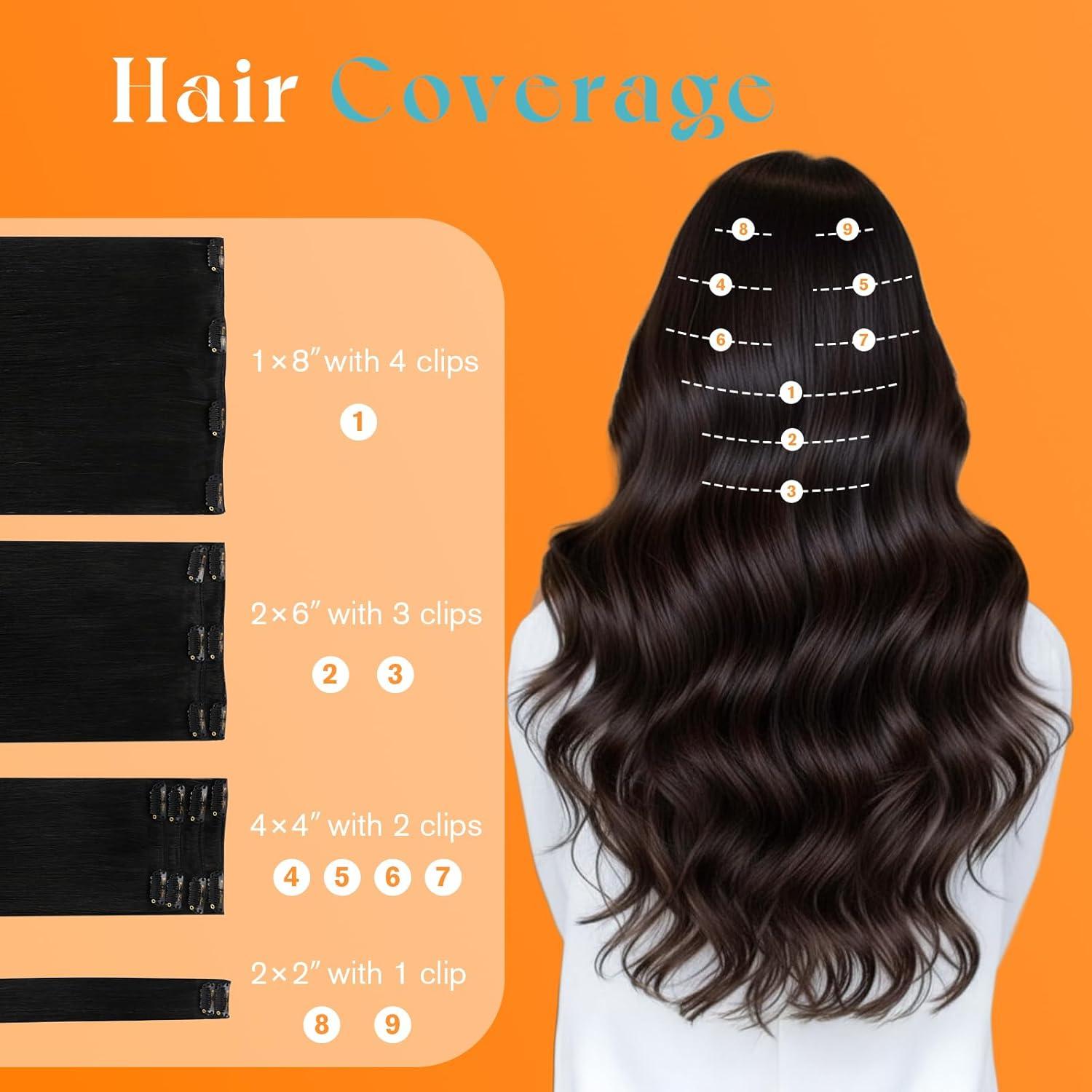 imageSunny Hair Clip in Hair Extensions Real Human Hair 120g Remy Hair Clip in Extensions for Women Human Hair Extensions Black Ombre Brown Balayage Caramel Blonde 24 InchA5 2Dark Brown