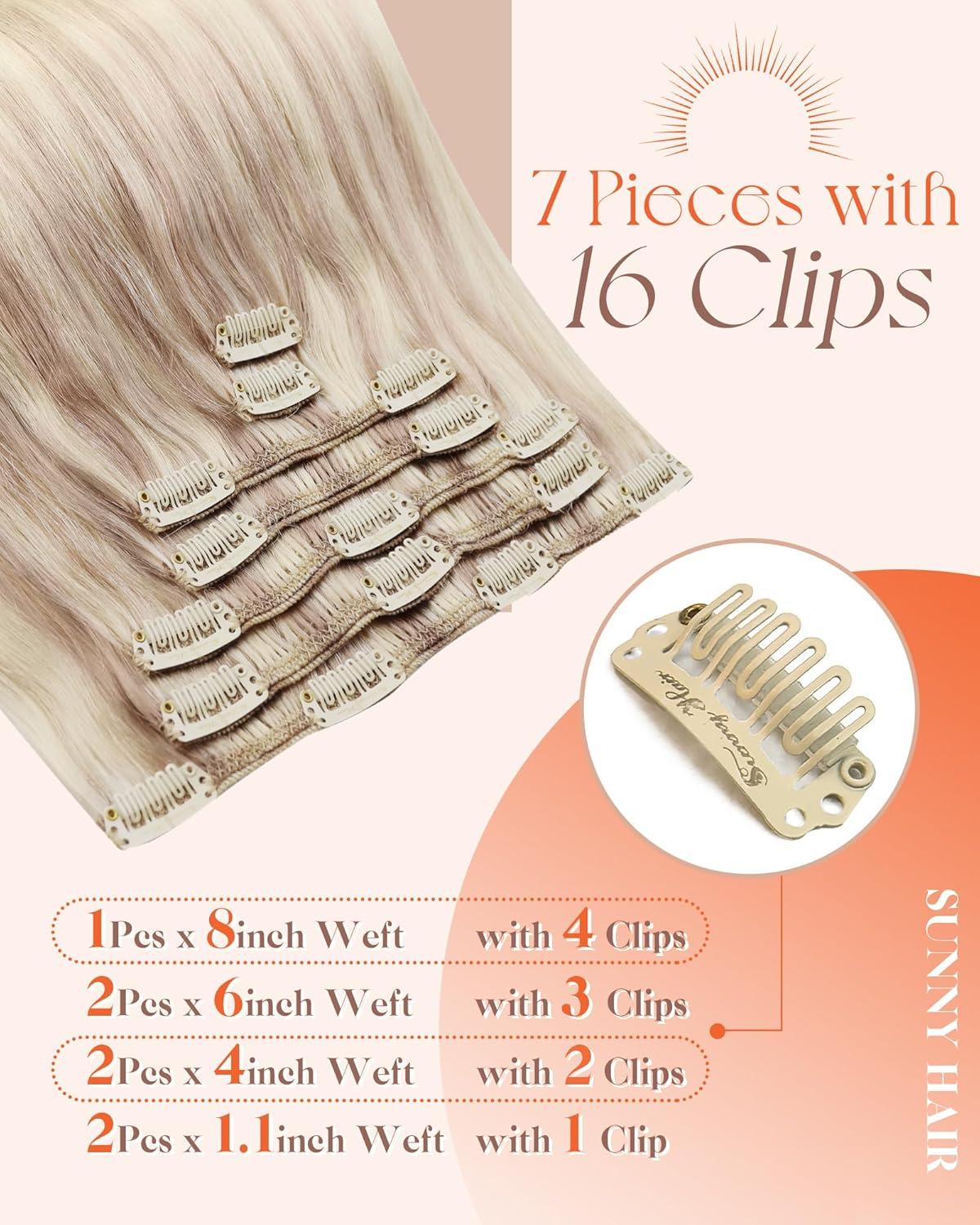 imageSunny Hair Clip in Hair Extensions Real Human Hair 120g Remy Hair Clip in Extensions for Women Human Hair Extensions Ombre Walnut Brown to Light Brown Balayage Blonde 24 InchA8 Ombre182260Nordic Ash Blonde Mix