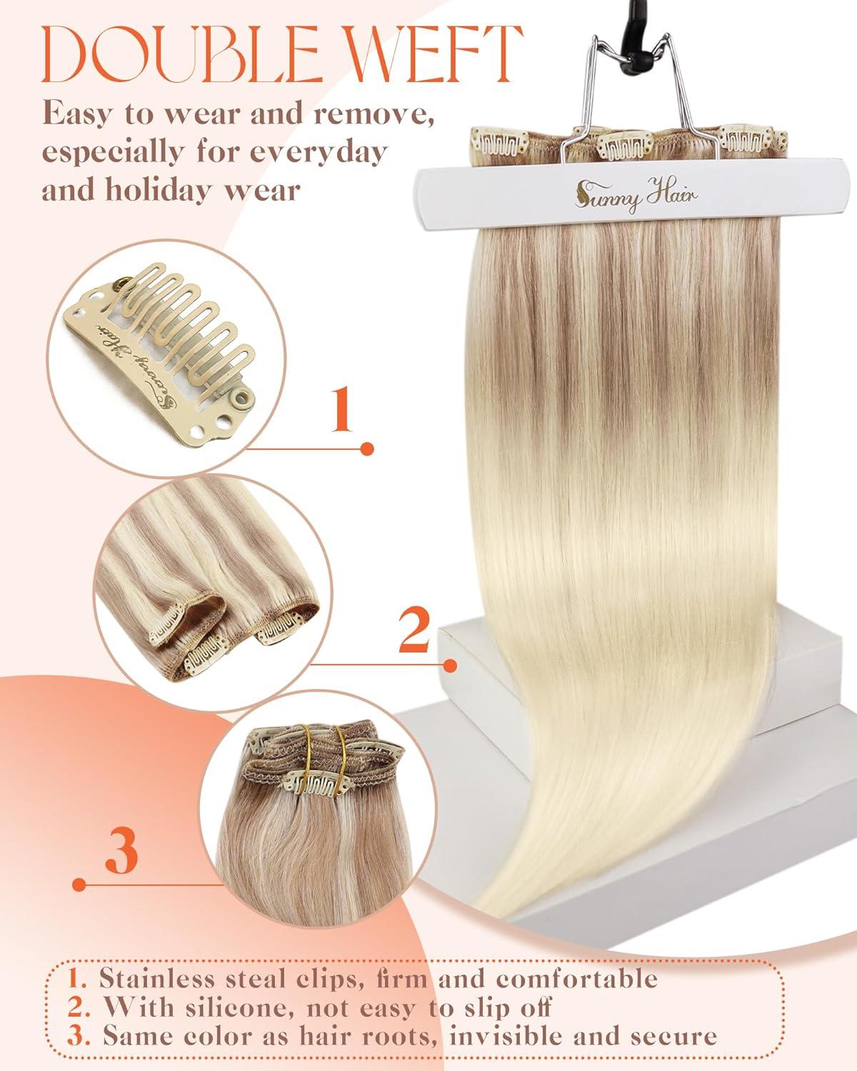 imageSunny Hair Clip in Hair Extensions Real Human Hair 120g Remy Hair Clip in Extensions for Women Human Hair Extensions Ombre Walnut Brown to Light Brown Balayage Blonde 24 InchA8 Ombre182260Nordic Ash Blonde Mix