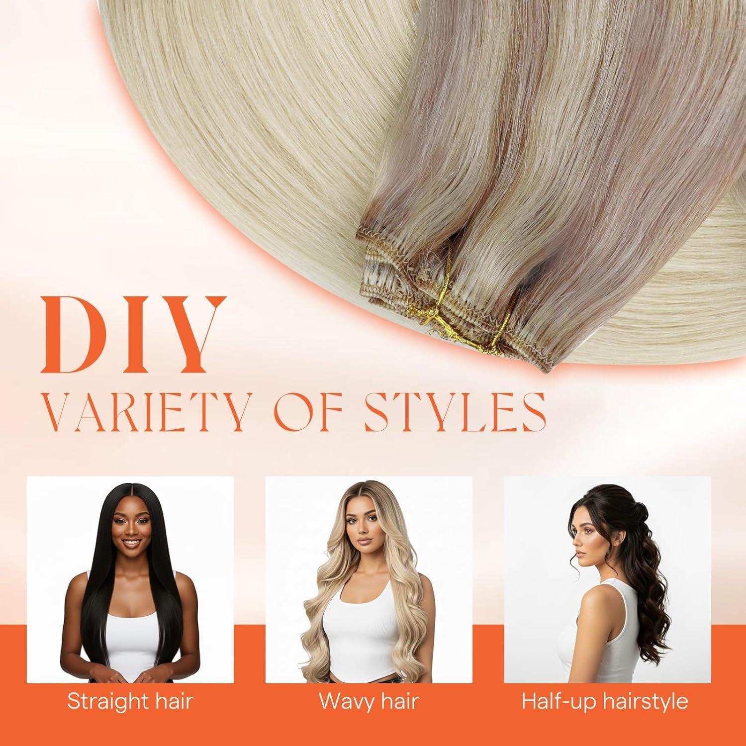 imageSunny Hair Clip in Hair Extensions Real Human Hair 120g Remy Hair Clip in Extensions for Women Human Hair Extensions Ombre Walnut Brown to Light Brown Balayage Blonde 24 InchA8 Ombre182260Nordic Ash Blonde Mix
