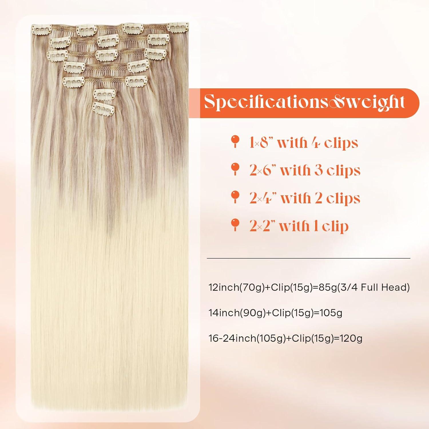 imageSunny Hair Clip in Hair Extensions Real Human Hair 120g Remy Hair Clip in Extensions for Women Human Hair Extensions Ombre Walnut Brown to Light Brown Balayage Blonde 24 InchA8 Ombre182260Nordic Ash Blonde Mix
