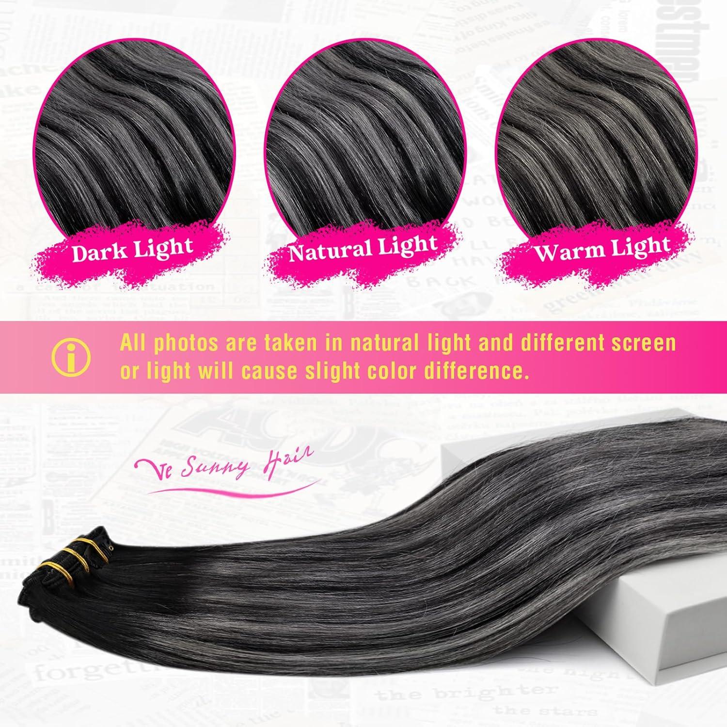 imageVe Sunny Human Hair Clip in Extensions Double Weft Ginger Copper Clip on Hair Extensions for Women Short Hair Extensions Real Human Hair 7pcs 14 Inch 105gClip9 1BSilver1B Black Balayage Void Silver