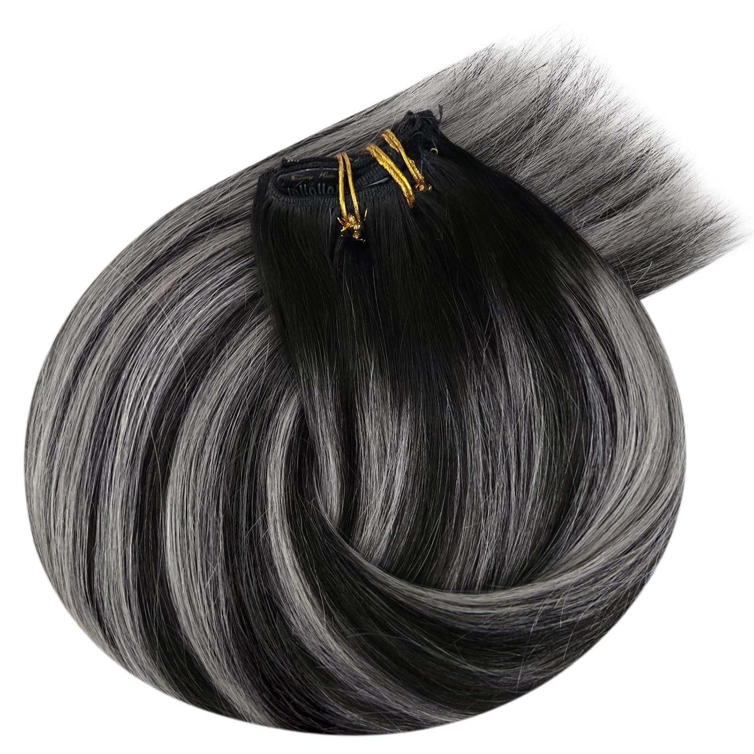 imageVe Sunny Human Hair Clip in Extensions Double Weft Ginger Copper Clip on Hair Extensions for Women Short Hair Extensions Real Human Hair 7pcs 14 Inch 105gClip9 1BSilver1B Black Balayage Void Silver