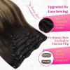 Ve Sunny Human Hair Clip in Extensions Double Weft Ginger Copper Clip on Hair Extensions for Women Short Hair Extensions Real Human Hair 7pcs 14 Inch 105g(Clip-9 #1B/4/27 Cocoa Root Black Ombre)