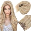 Sunny Hair Clip in Hair Extensions Real Human Hair 105g Remy Hair Clip in Extensions for Women Human Hair Extensions Highlights Blonde 14 Inch