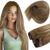 Sunny Hair Clip in Hair Extensions Real Human Hair 120g Remy Hair Clip in Extensions for Women Human Hair Extensions Ombre Walnut Brown to Light Brown Balayage Blonde 24 Inch(A-7 #Balayage-6/60/6-Chestnut Brown Mix)