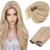 Sunny Hair Clip in Hair Extensions Real Human Hair 120g Remy Hair Clip in Extensions for Women Human Hair Extensions Ombre Walnut Brown to Light Brown Balayage Blonde 24 Inch(A-2 #Blonde-P18/613-Blonde Highlight)