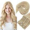 Sunny Hair Clip in Hair Extensions Real Human Hair 120g Remy Hair Clip in Extensions for Women Human Hair Extensions Ombre Walnut Brown to Light Brown Balayage Blonde 24 Inch(A-2 #Blonde-P27/613-Honey Blonde Highlight)
