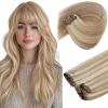 Sunny Hair Clip in Hair Extensions Real Human Hair 120g Remy Hair Clip in Extensions for Women Human Hair Extensions Ombre Walnut Brown to Light Brown Balayage Blonde 24 Inch(A-2 #Blonde-P10/60-Dark Golden Blonde Highlights)