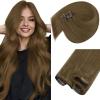 Sunny Hair Clip in Hair Extensions Real Human Hair 120g Remy Hair Clip in Extensions for Women Human Hair Extensions Ombre Walnut Brown to Light Brown Balayage Blonde 24 Inch(A-5 #8-Light Ash Brown)