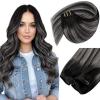 Sunny Hair Clip in Hair Extensions Real Human Hair 120g Remy Hair Clip in Extensions for Women Human Hair Extensions Ombre Walnut Brown to Light Brown Balayage Blonde 24 Inch(A-4 #Ombre-1B/Silver-Black Roots to Silver)
