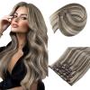 Sunny Hair Clip in Hair Extensions Real Human Hair 120g Remy Hair Clip in Extensions for Women Human Hair Extensions Ombre Walnut Brown to Light Brown Balayage Blonde 24 Inch(A-9 #Brown-P8/60-Blonde Brown Highlight)