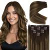 Ve Sunny Human Hair Clip in Extensions Double Weft Ginger Copper Clip on Hair Extensions for Women Short Hair Extensions Real Human Hair 7pcs 14 Inch 105g(Clip-3 #4/27/4 Coffee Break Balayage Blonde)